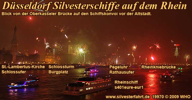 Düsseldorf Silvester auf dem Rhein, Rheinschifffahrt mit Silvesterfeuerwerk